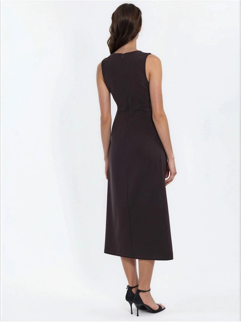 Vestido midi em bengaline sem mangas hiccup Castanho-escuro - Kiabi