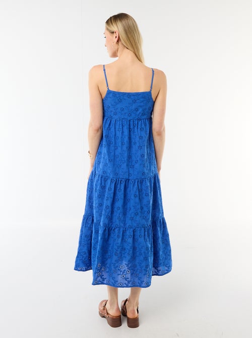 Vestido midi em bordado inglês com alças ajustáveis - Kiabi