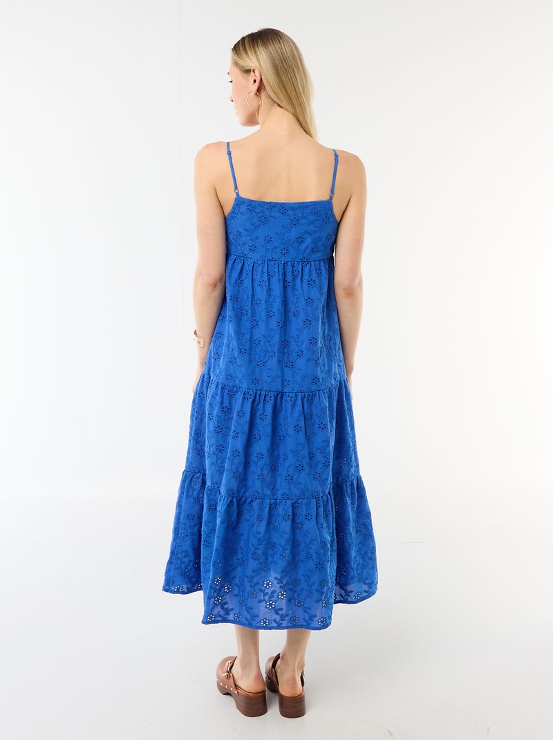 Vestido midi em bordado inglês com alças ajustáveis Azul - Kiabi