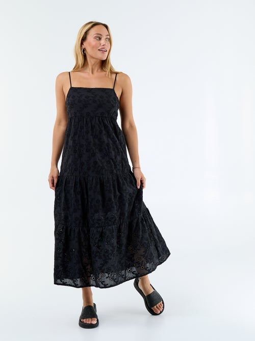 Vestido midi em bordado inglês com alças ajustáveis - Kiabi