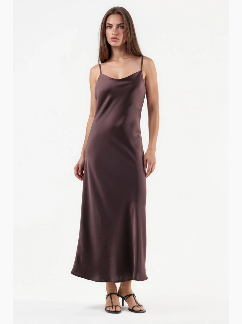 Vestido midi em cetim com decote em v e corte em a hiccup Malva - Kiabi