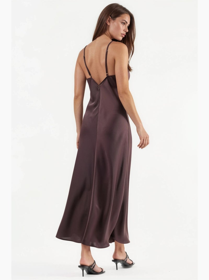 Vestido midi em cetim com decote em v e corte em a hiccup Malva - Kiabi