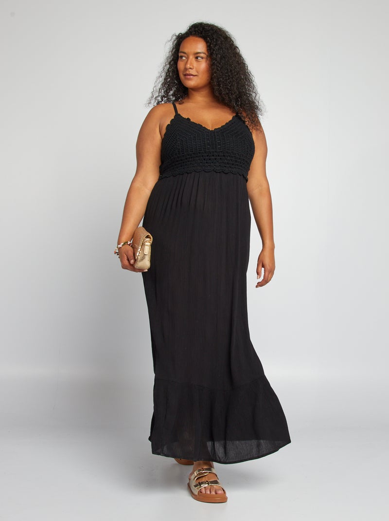 Vestido midi em crepe Preto - Kiabi