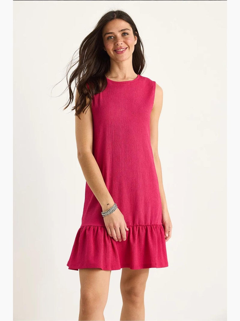 Vestido midi em crepe texturado com detalhe de folho lucci Magenta - Kiabi
