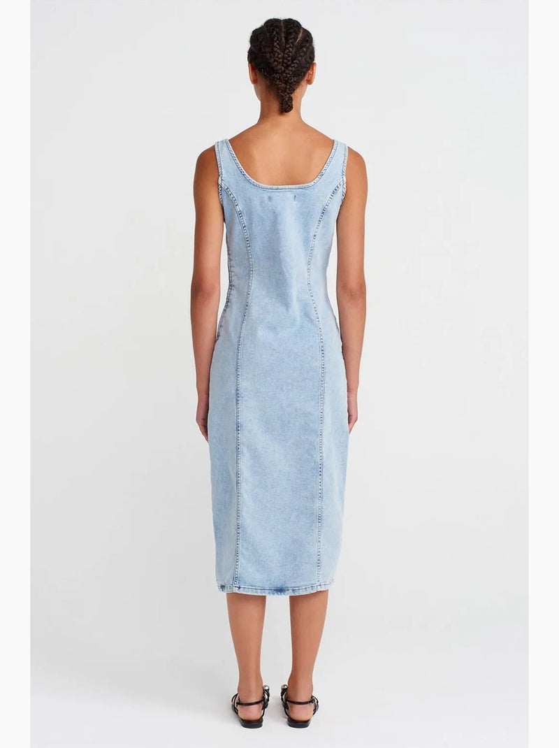 Vestido midi em ganga justo dilvin Azul claro - Kiabi