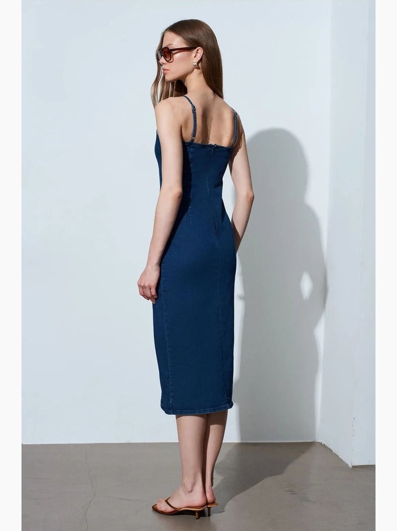 Vestido midi em ganga justo sem mangas dilvin Azul-ultramar - Kiabi