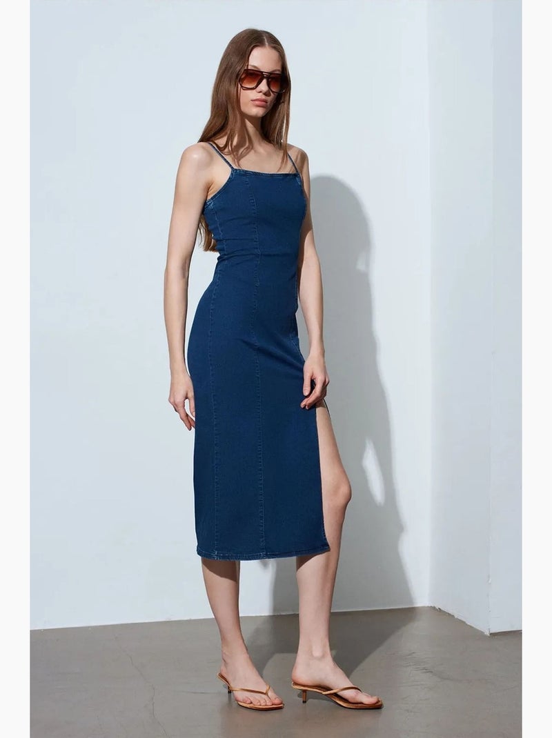 Vestido midi em ganga justo sem mangas dilvin Azul-ultramar - Kiabi