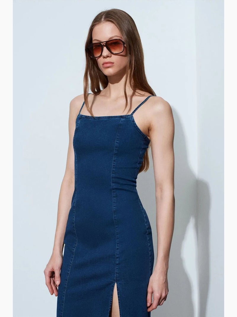Vestido midi em ganga justo sem mangas dilvin Azul-ultramar - Kiabi