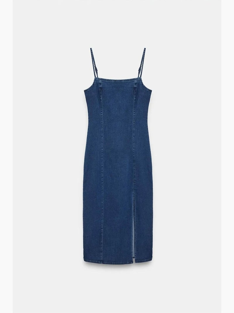 Vestido midi em ganga justo sem mangas dilvin Azul-ultramar - Kiabi