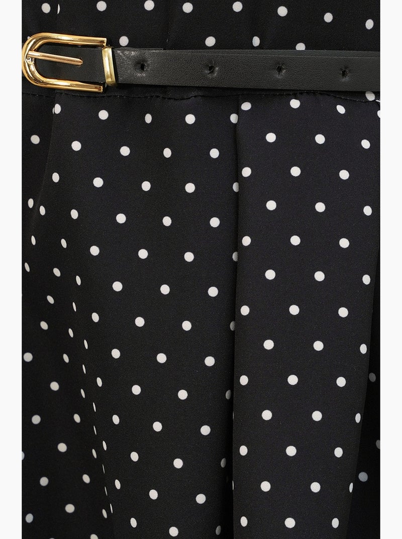 Vestido midi em linha a com bolas e cinto bdart Preto - Kiabi