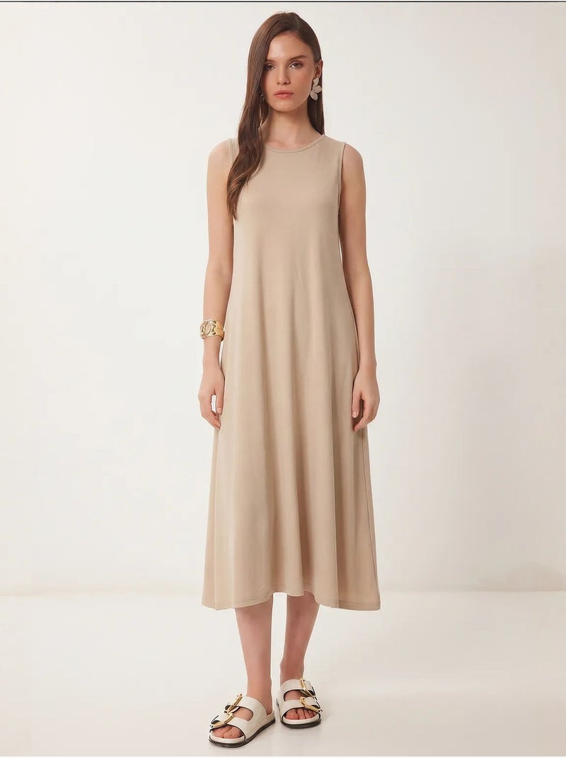 Vestido midi em linha a com bolso istanbul Bege-argila - Kiabi