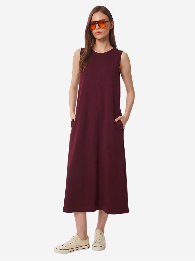 Vestido midi em linha a com bolso istanbul Vermelho bordô - Kiabi