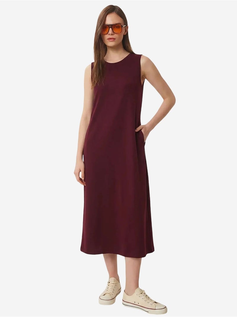 Vestido midi em linha a com bolso istanbul Vermelho bordô - Kiabi