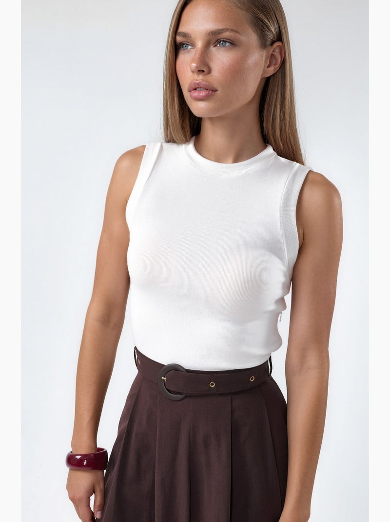 Vestido midi em linha a com cinto e decote redondo busem Castanho-chocolate - Kiabi