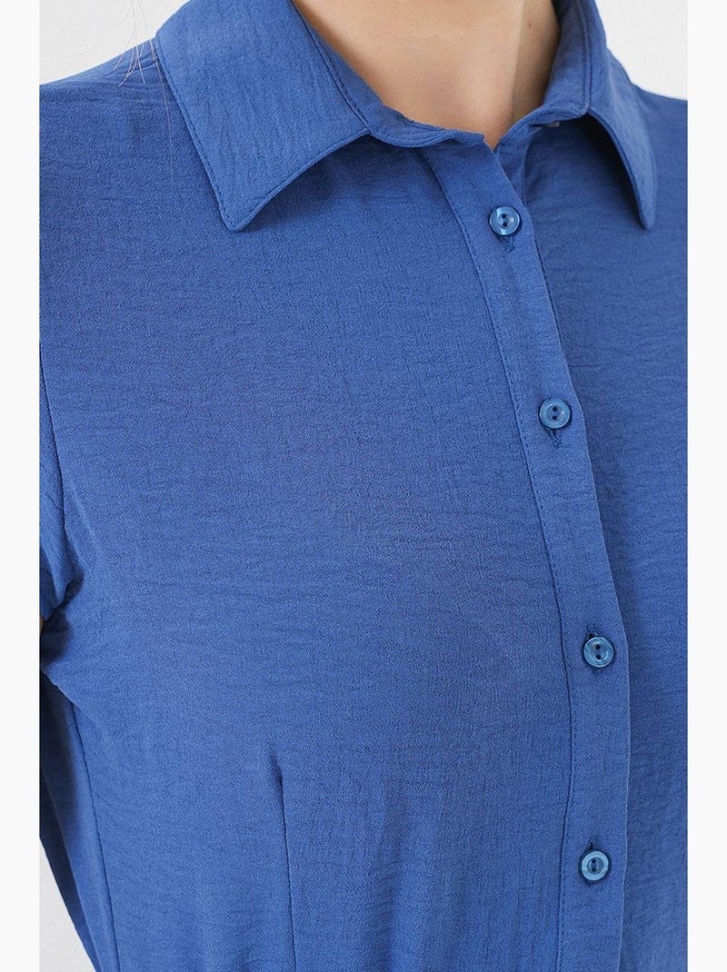 Vestido midi em linha a com colarinho de camisa, abotoamento e detalhe de viés bdart Azul-lago - Kiabi