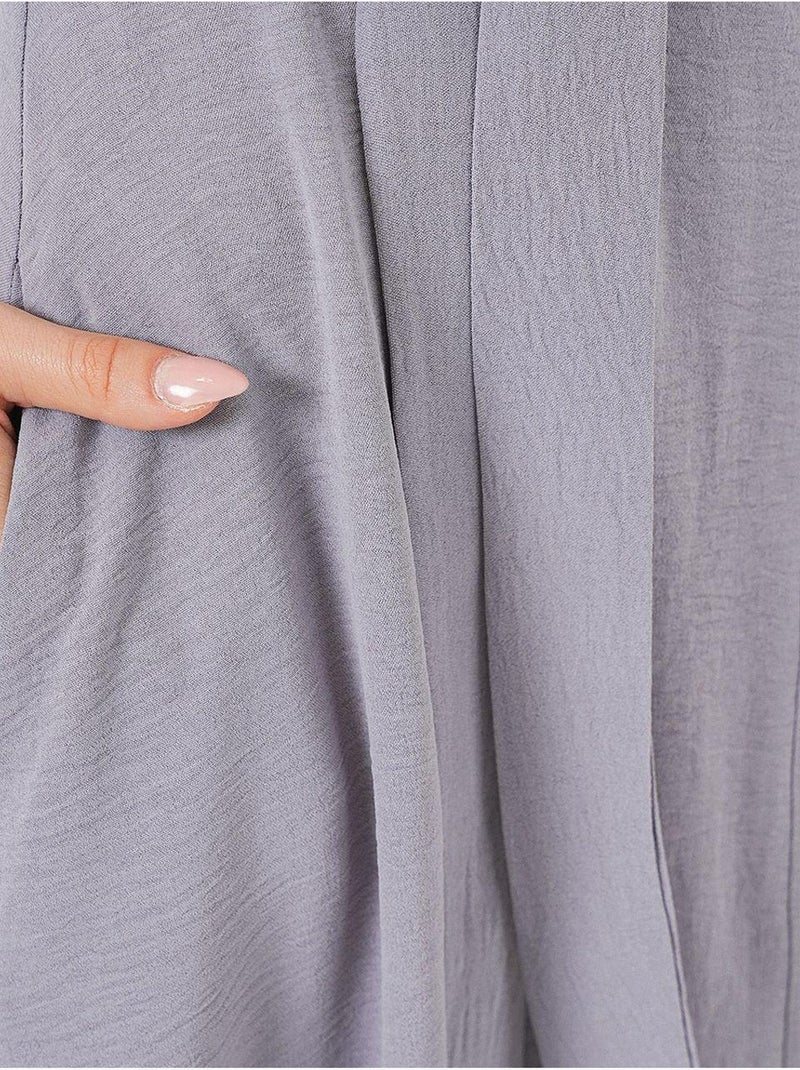 Vestido midi em linha a com colarinho de camisa, abotoamento e detalhe de viés bdart Cinza - Kiabi