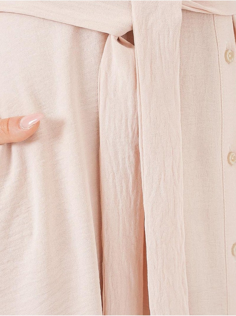 Vestido midi em linha a com colarinho de camisa, abotoamento e detalhe de viés bdart Creme - Kiabi