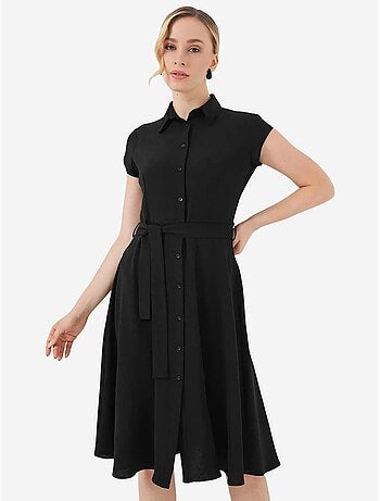 Vestido midi em linha a com colarinho de camisa, abotoamento e detalhe de viés bdart