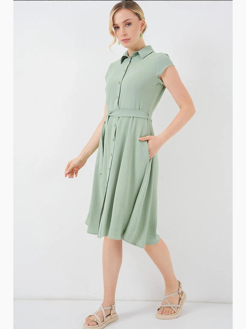 Vestido midi em linha a com colarinho de camisa, abotoamento e detalhe de viés bdart Verde - Kiabi