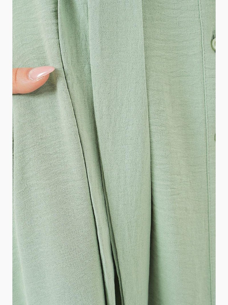 Vestido midi em linha a com colarinho de camisa, abotoamento e detalhe de viés bdart Verde - Kiabi