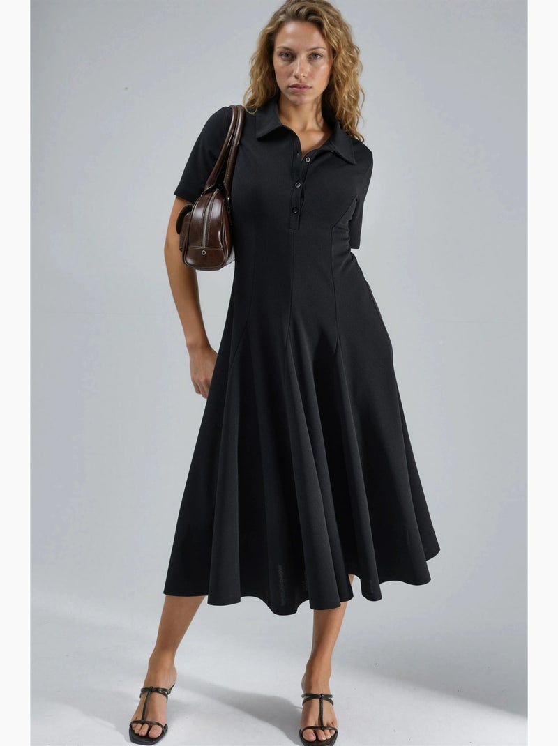 Vestido midi em linha a com colarinho de camisa busem Preto - Kiabi