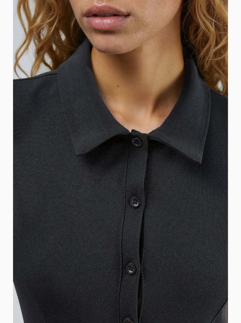 Vestido midi em linha a com colarinho de camisa busem Preto - Kiabi