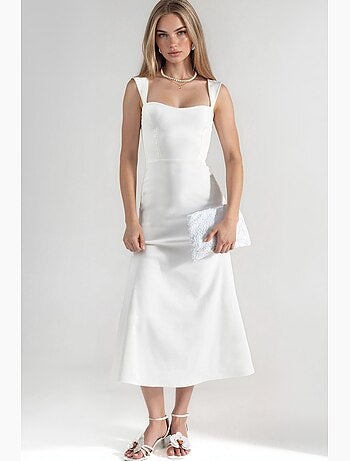 Vestido midi em linha a com decote coração hiccup