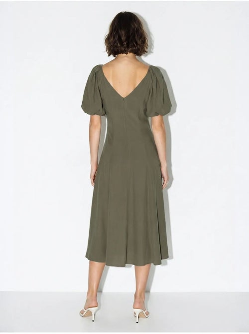 Vestido midi em linha a com decote em v e fecho de correr lucci - Kiabi