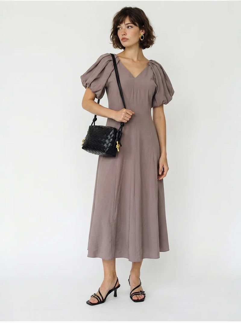 Vestido midi em linha a com decote em v e fecho de correr lucci Malva - Kiabi