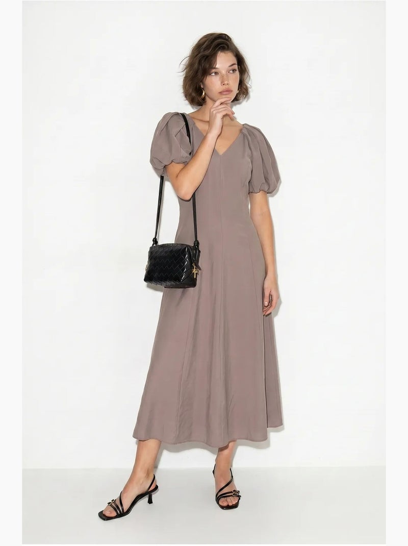 Vestido midi em linha a com decote em v e fecho de correr lucci Malva - Kiabi