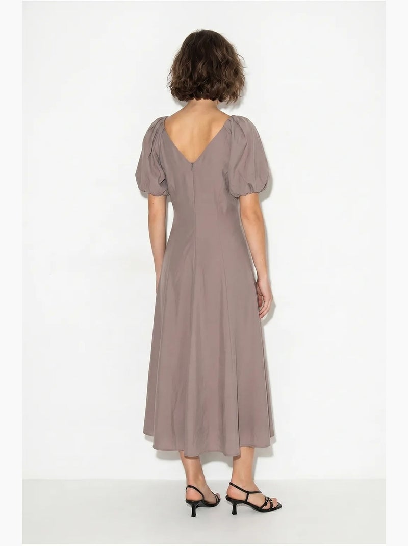 Vestido midi em linha a com decote em v e fecho de correr lucci Malva - Kiabi