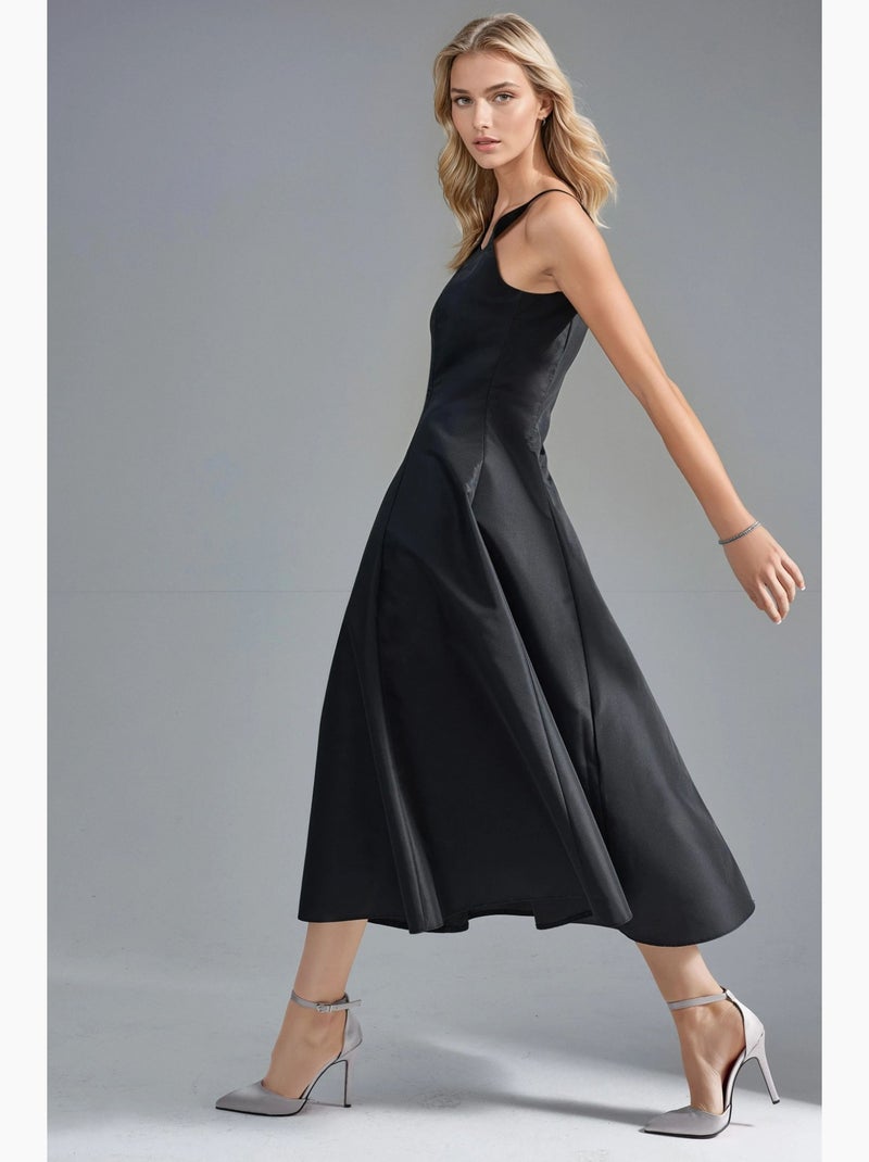Vestido midi em linha a com decote quadrado hiccup Preto - Kiabi