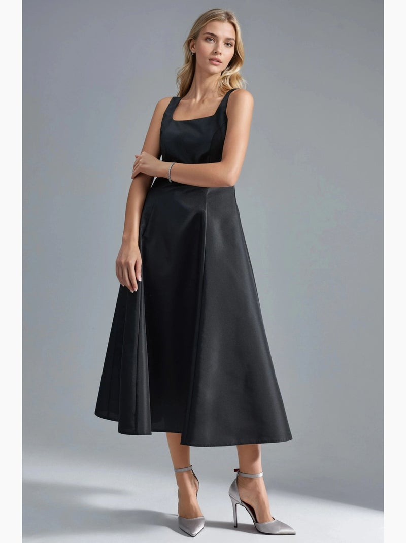Vestido midi em linha a com decote quadrado hiccup Preto - Kiabi
