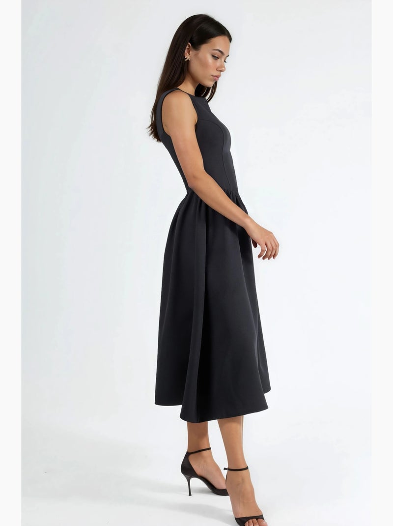 Vestido midi em linha a com decote redondo hiccup Preto - Kiabi