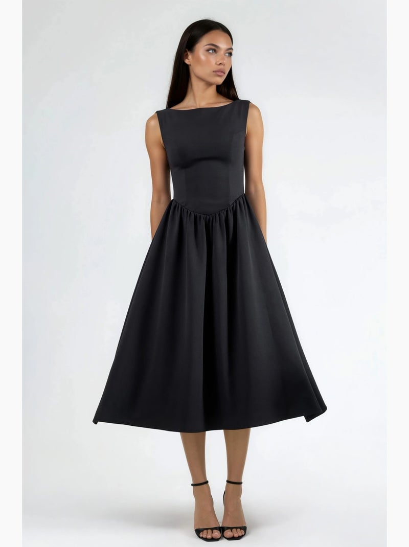 Vestido midi em linha a com decote redondo hiccup Preto - Kiabi