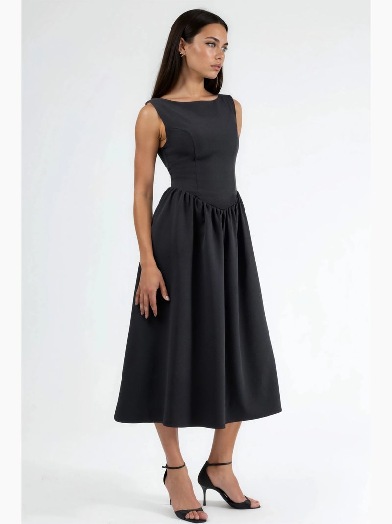 Vestido midi em linha a com decote redondo hiccup Preto - Kiabi