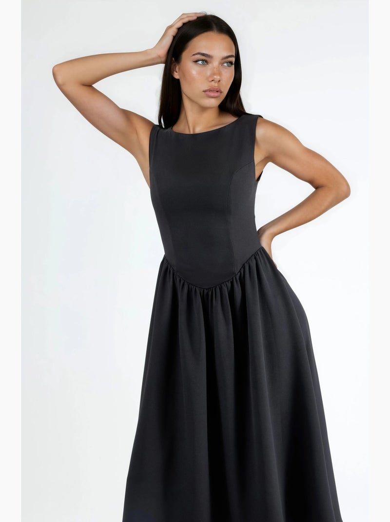 Vestido midi em linha a com decote redondo hiccup Preto - Kiabi