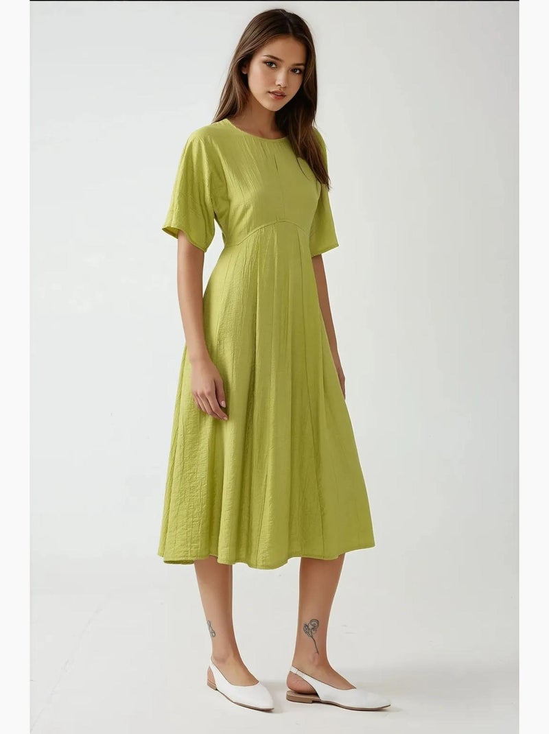 Vestido midi em linha a com decote redondo hiccup Verde cáqui - Kiabi