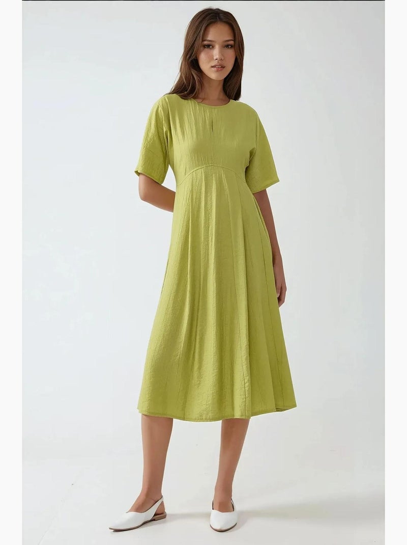 Vestido midi em linha a com decote redondo hiccup Verde cáqui - Kiabi