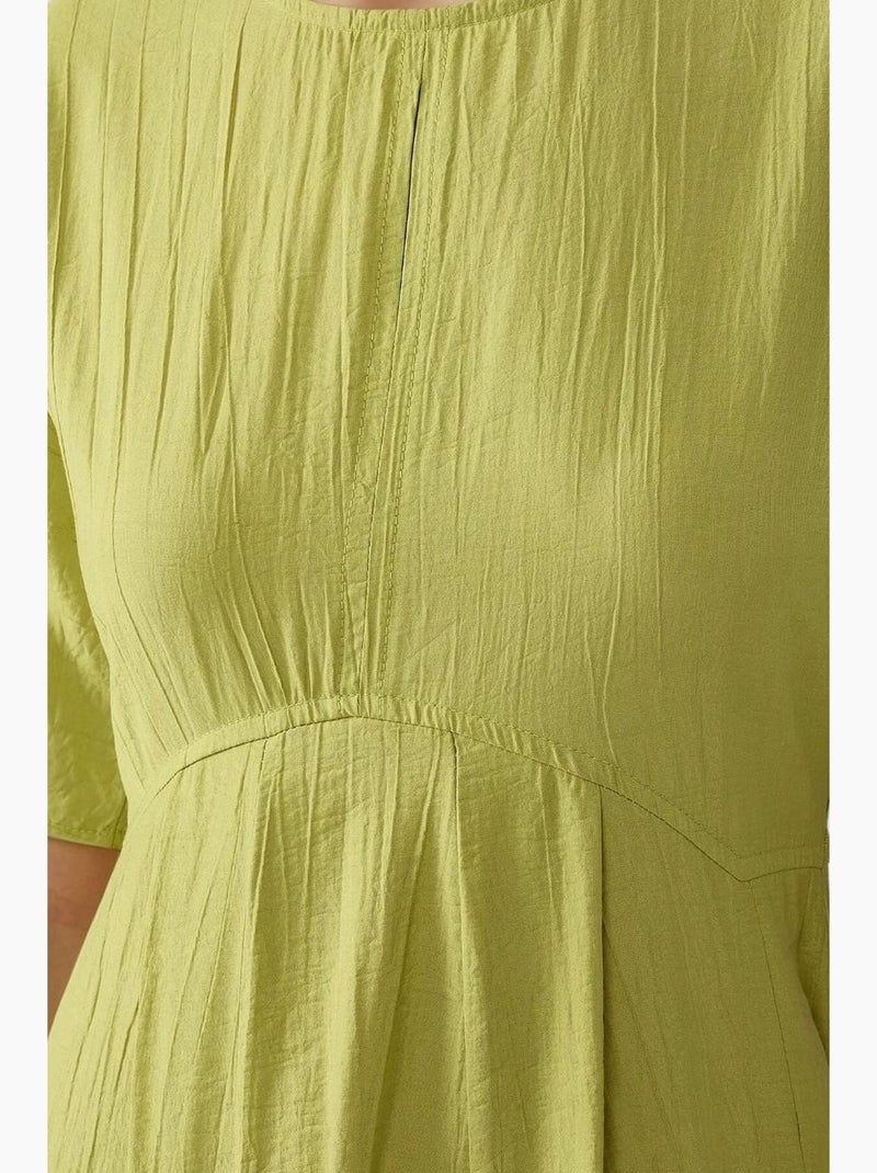 Vestido midi em linha a com decote redondo hiccup Verde cáqui - Kiabi