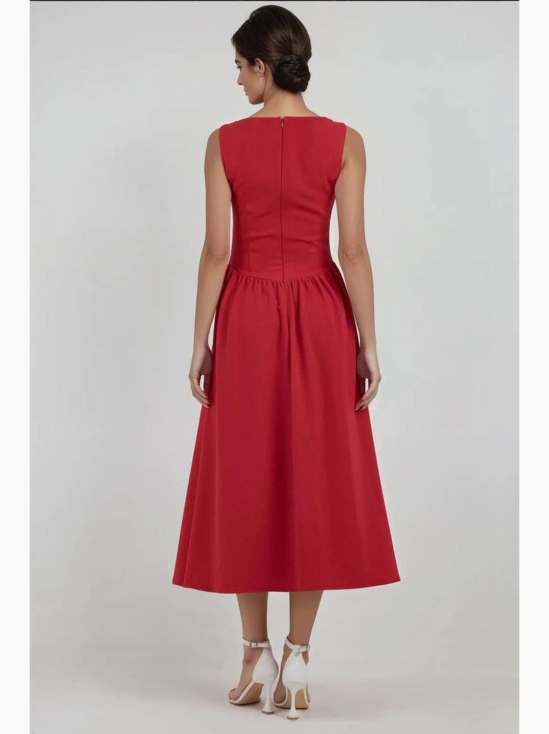 Vestido midi em linha a com decote redondo hiccup Vermelho caxemira - Kiabi