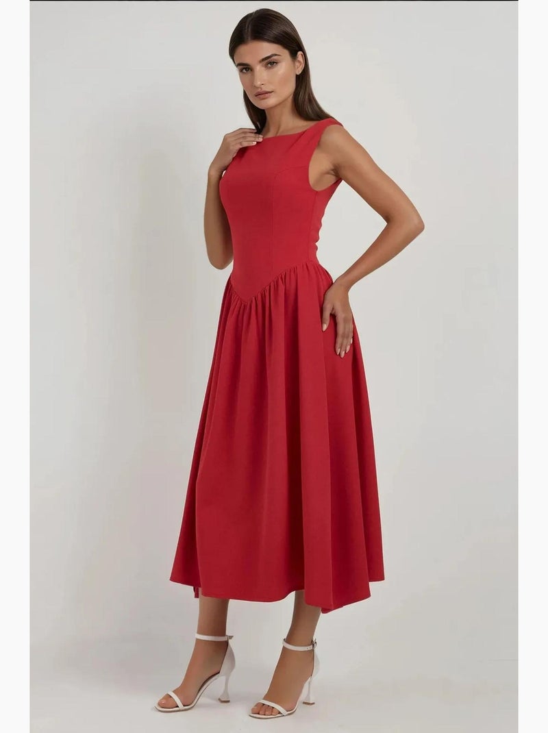 Vestido midi em linha a com decote redondo hiccup Vermelho caxemira - Kiabi