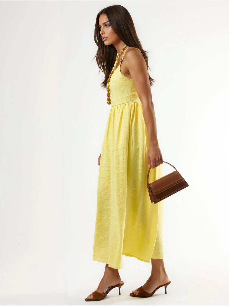 Vestido midi em linha a com detalhe de acessório busem Amarelo-limão - Kiabi