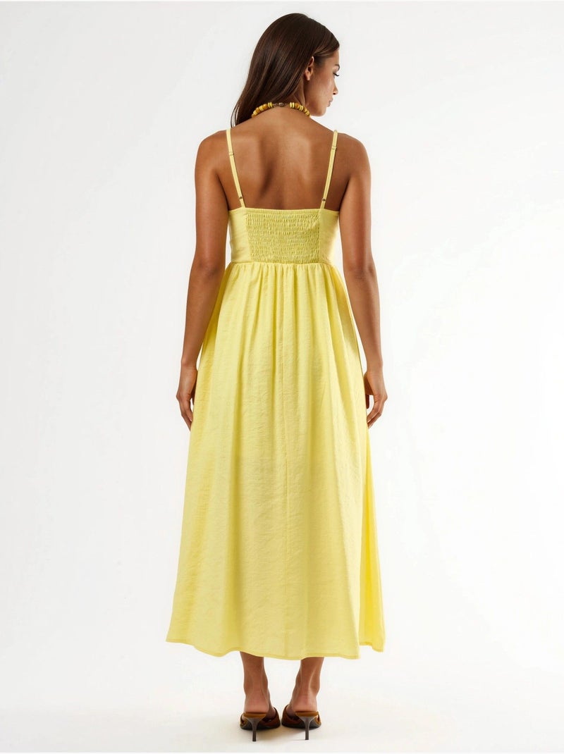 Vestido midi em linha a com detalhe de acessório busem Amarelo-limão - Kiabi