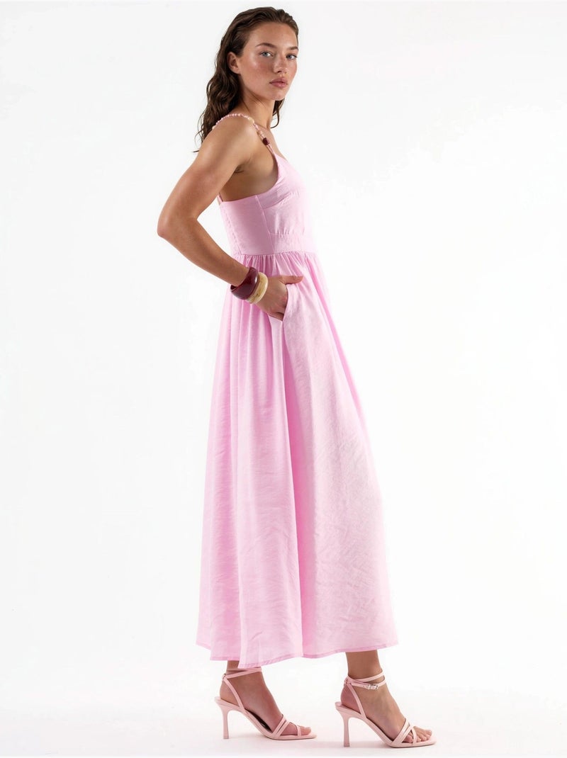 Vestido midi em linha a com detalhe de acessório busem Rosa-pálido - Kiabi