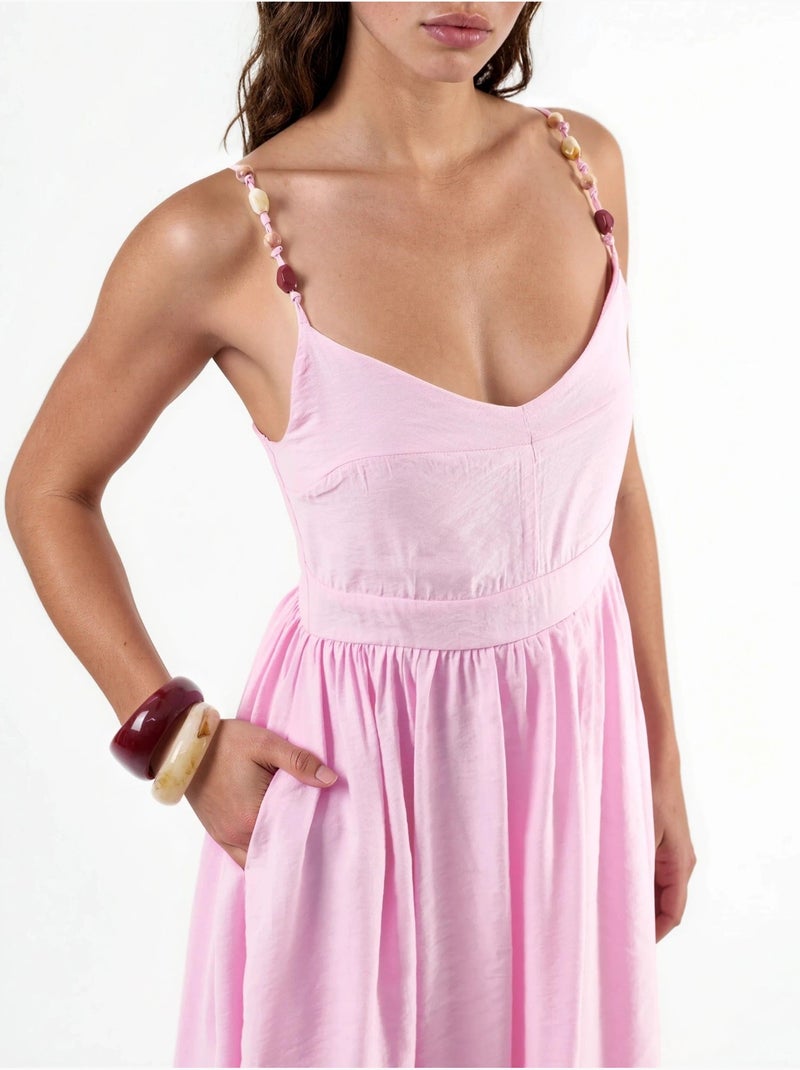 Vestido midi em linha a com detalhe de acessório busem Rosa-pálido - Kiabi