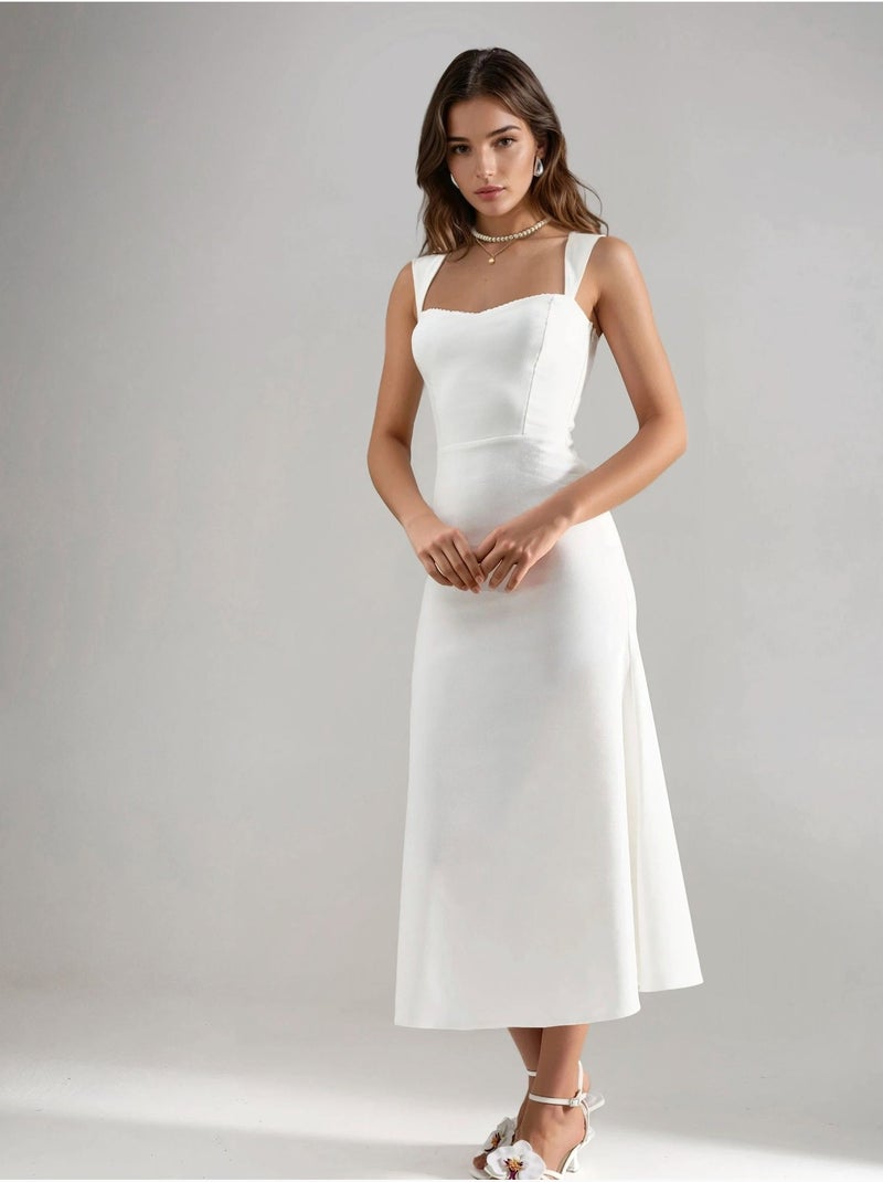 Vestido midi em linha a com gola em coração hiccup Branco - Kiabi
