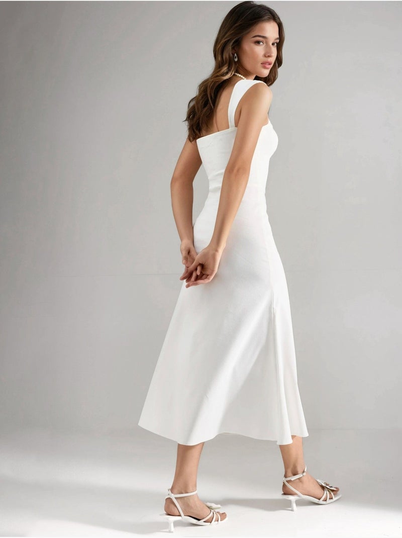 Vestido midi em linha a com gola em coração hiccup Branco - Kiabi