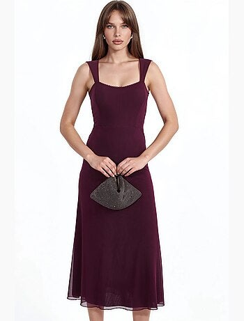 Vestido midi em linha a com gola em coração hiccup