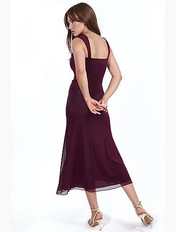 Vestido midi em linha a com gola em coração hiccup